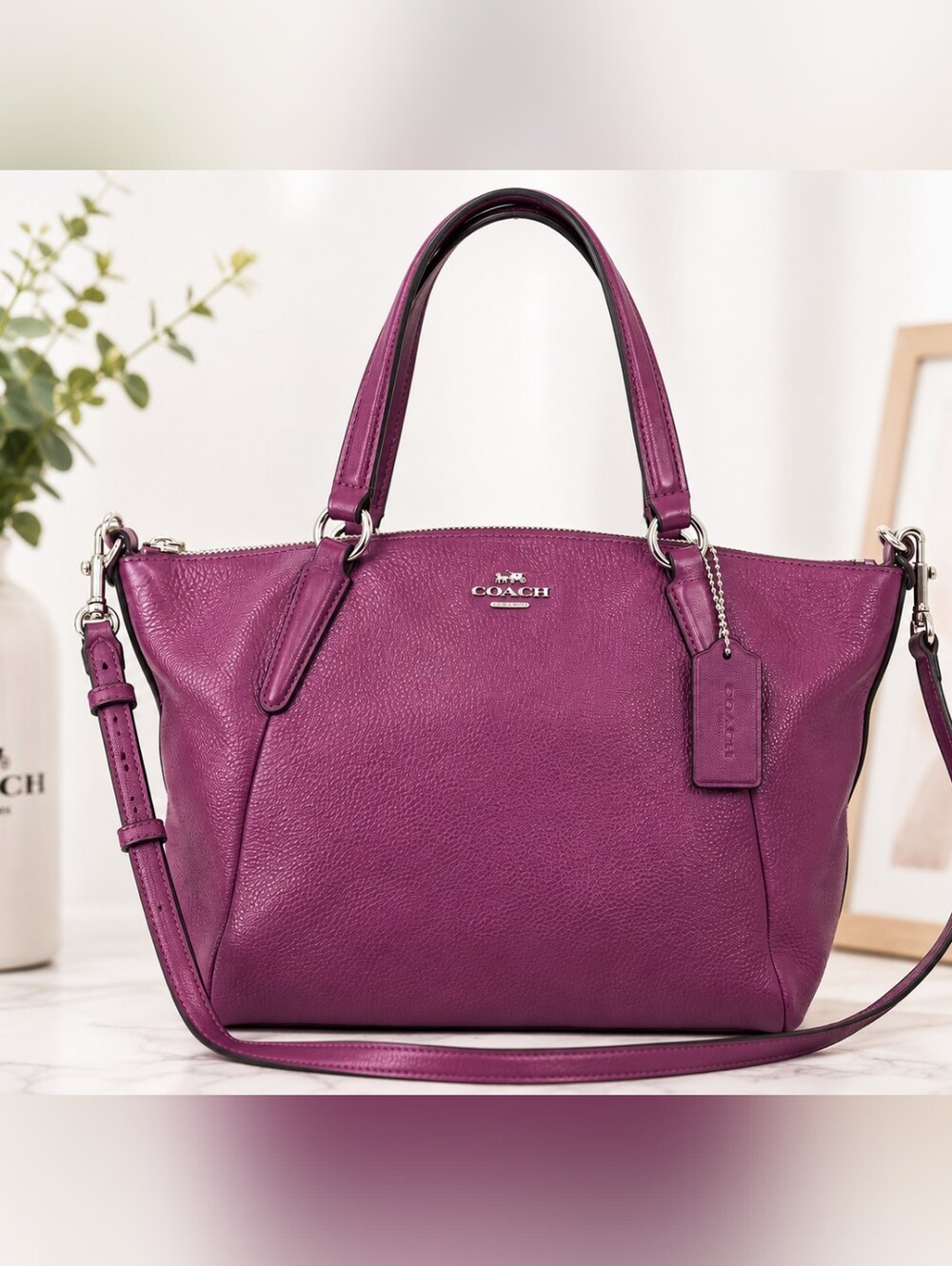 Coach Pebbled Leather Carryall Tote Crossbody Bag – Purple (F57563)